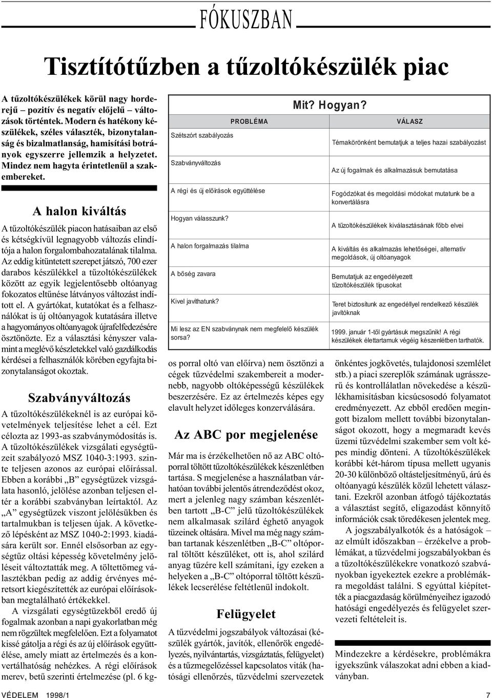 A halon kiváltás A tûzoltókészülék piacon hatásaiban az elsõ és kétségkívül legnagyobb változás elindítója a halon forgalombahozatalának tilalma.