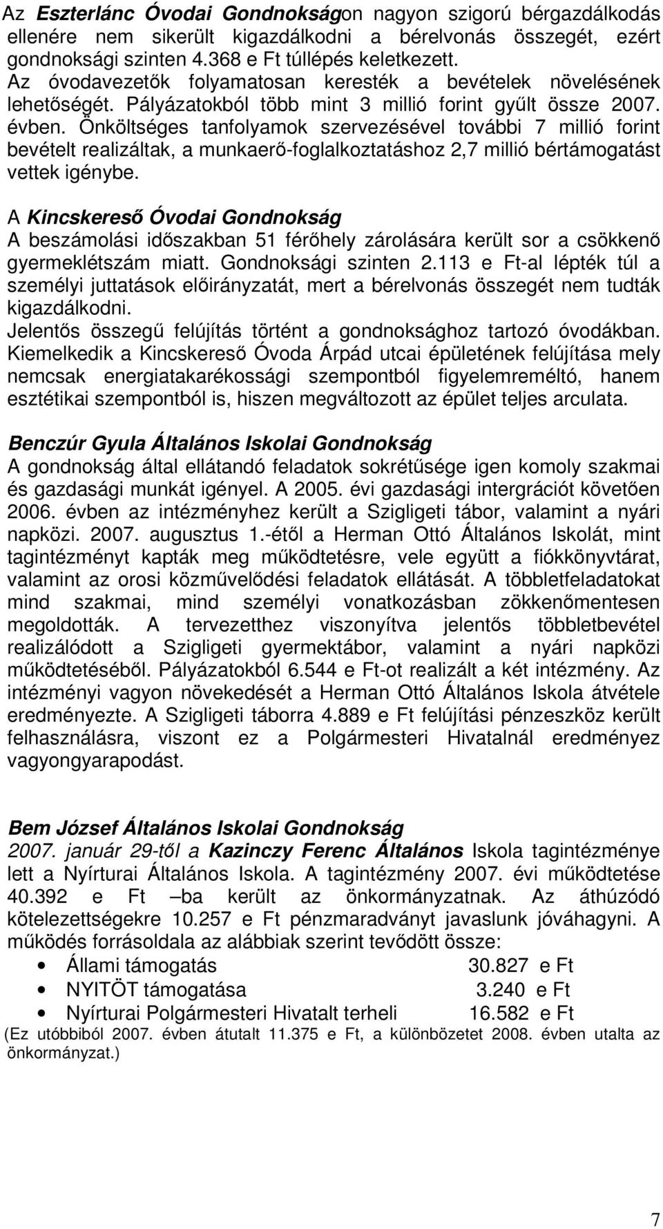 Önköltséges tanfolyamok szervezésével további 7 millió forint bevételt realizáltak, a munkaer-foglalkoztatáshoz 2,7 millió bértámogatást vettek igénybe.