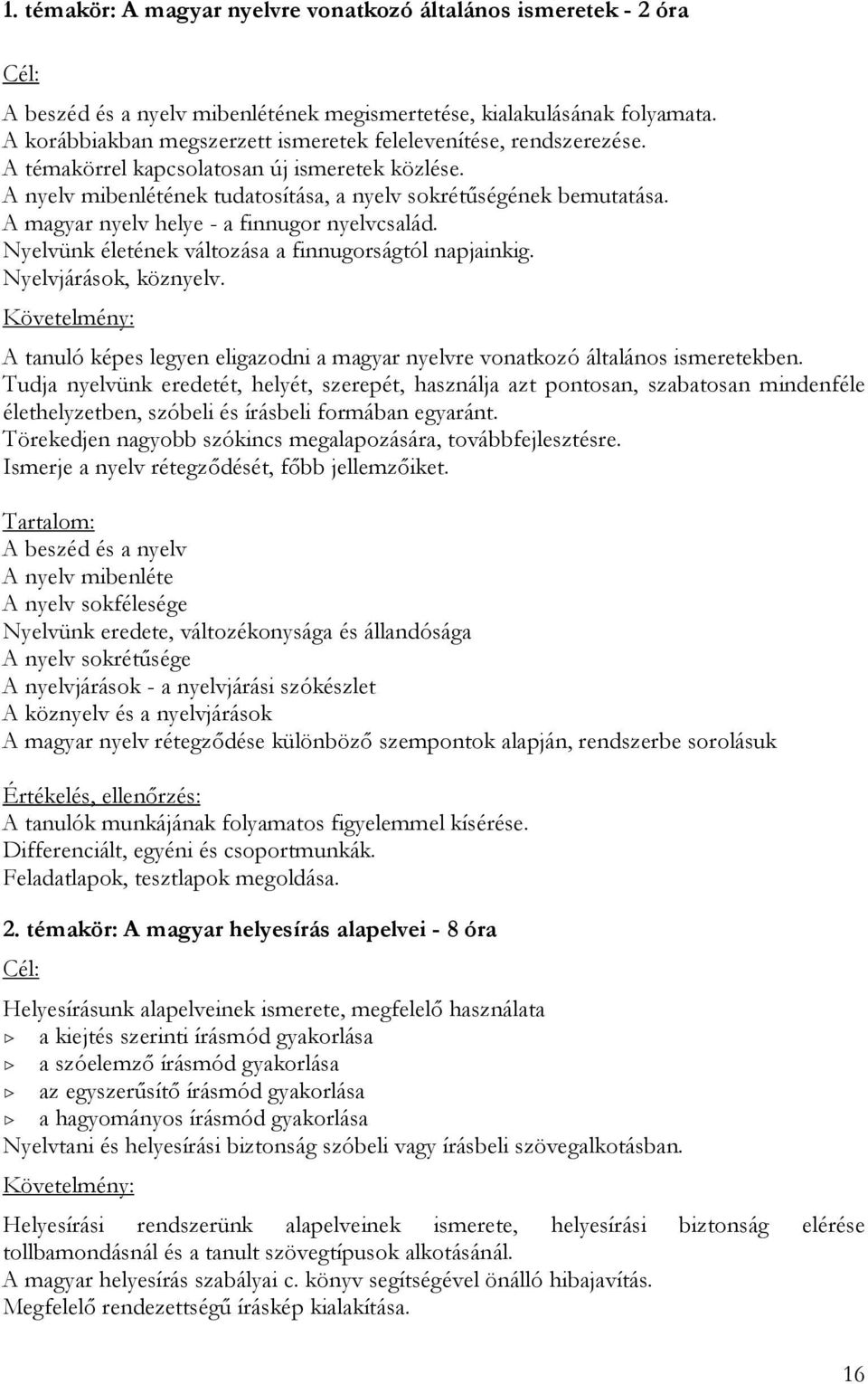 A magyar nyelv helye - a finnugor nyelvcsalád. Nyelvünk életének változása a finnugorságtól napjainkig. Nyelvjárások, köznyelv.