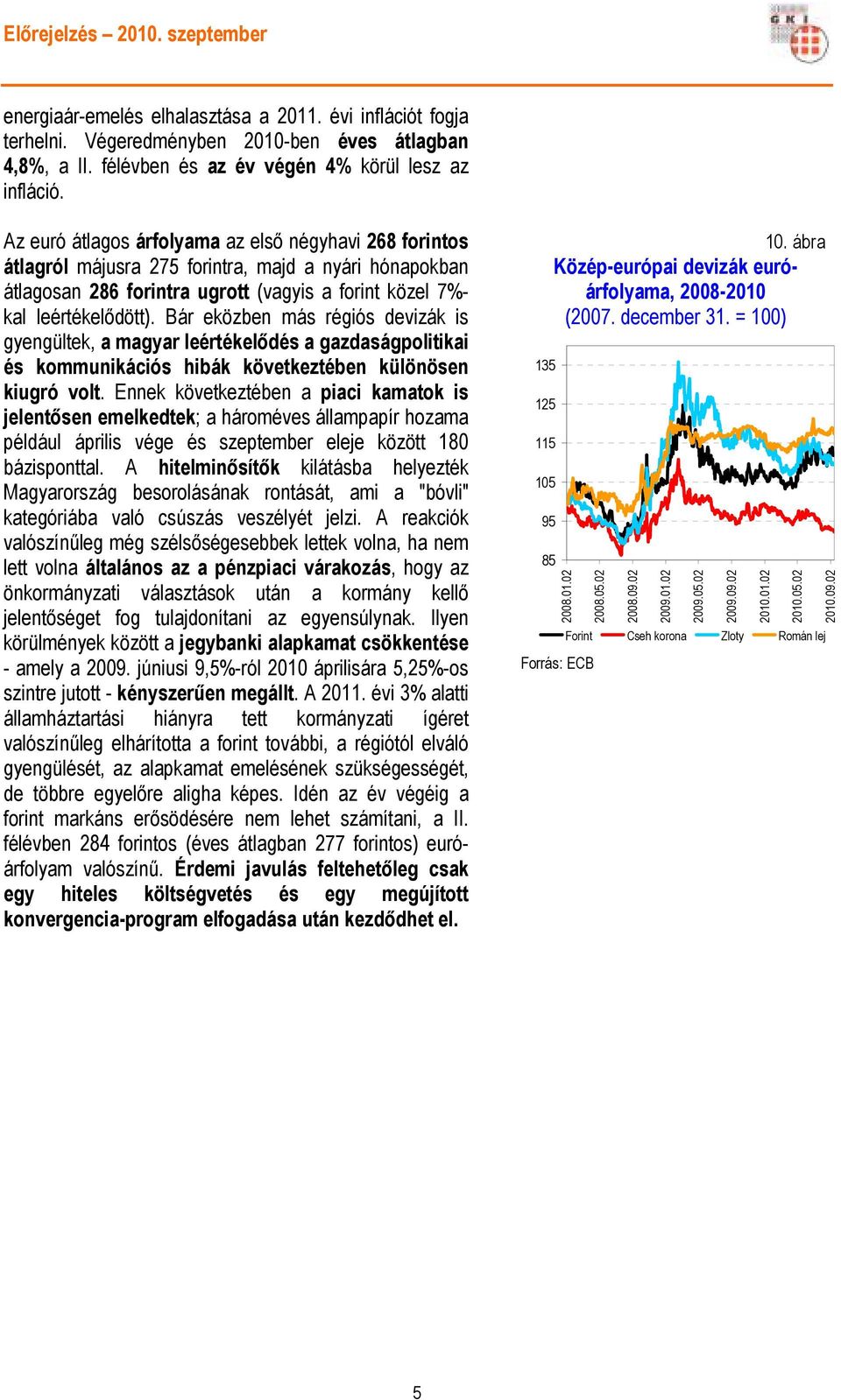 Bár eközben más régiós devizák is gyengültek, a magyar leértékelıdés a gazdaságpolitikai és kommunikációs hibák következtében különösen kiugró volt.