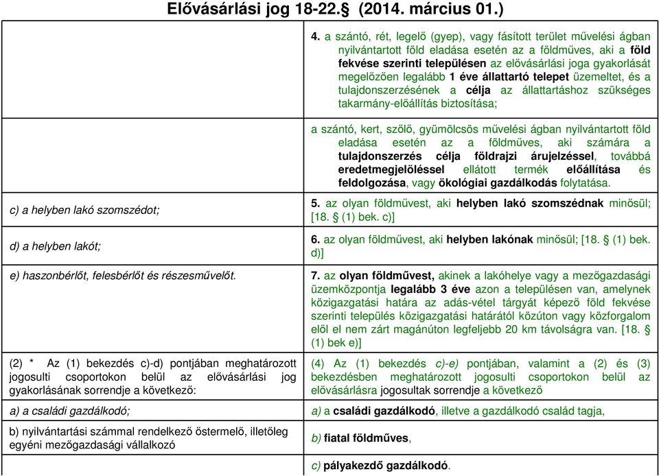 megelőzően legalább 1 éve állattartó telepet üzemeltet, és a tulajdonszerzésének a célja az állattartáshoz szükséges takarmány-előállítás biztosítása; a szántó, kert, szőlő, gyümölcsös művelési ágban