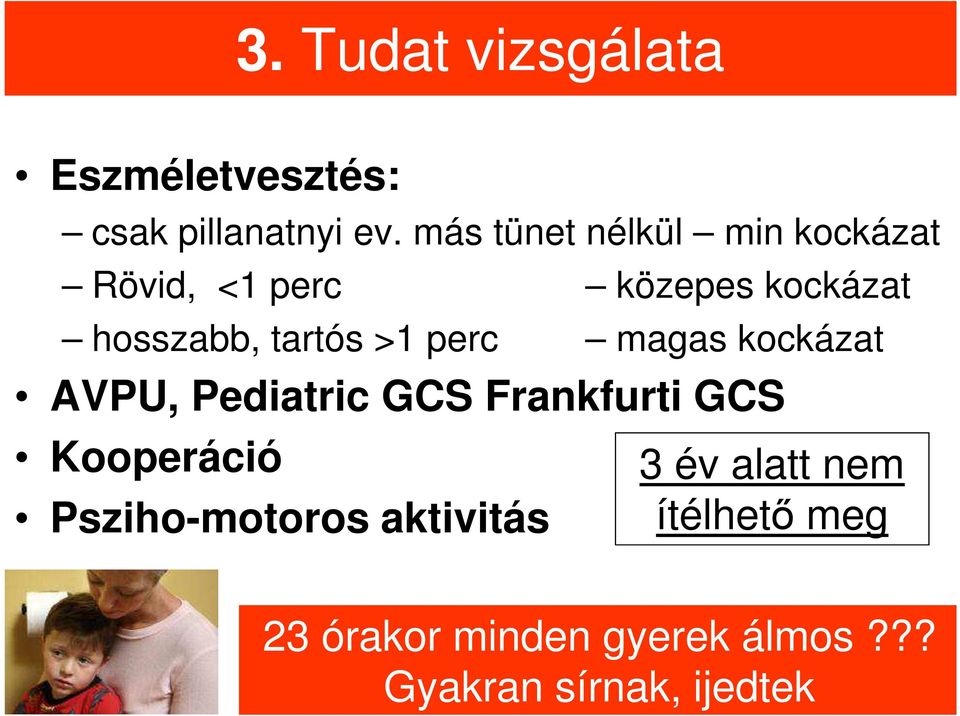 >1 perc magas kockázat AVPU, Pediatric GCS Frankfurti GCS Kooperáció