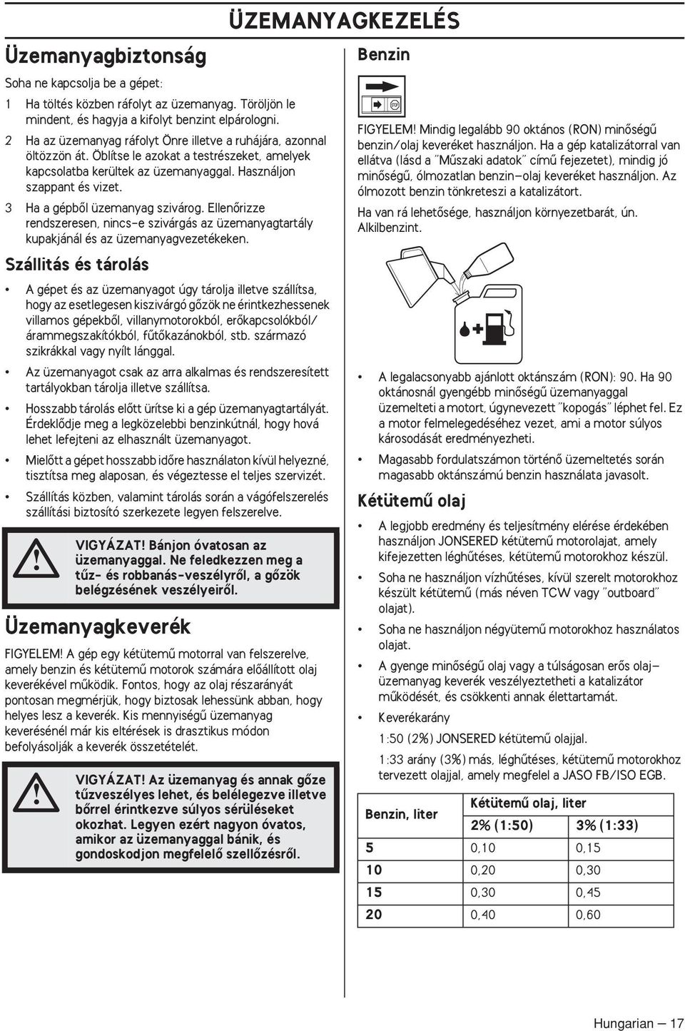 3 Ha a gépbœl üzemanyag szivárog. EllenŒrizze rendszeresen, nincs-e szivárgás az üzemanyagtartály kupakjánál és az üzemanyagvezetékeken.