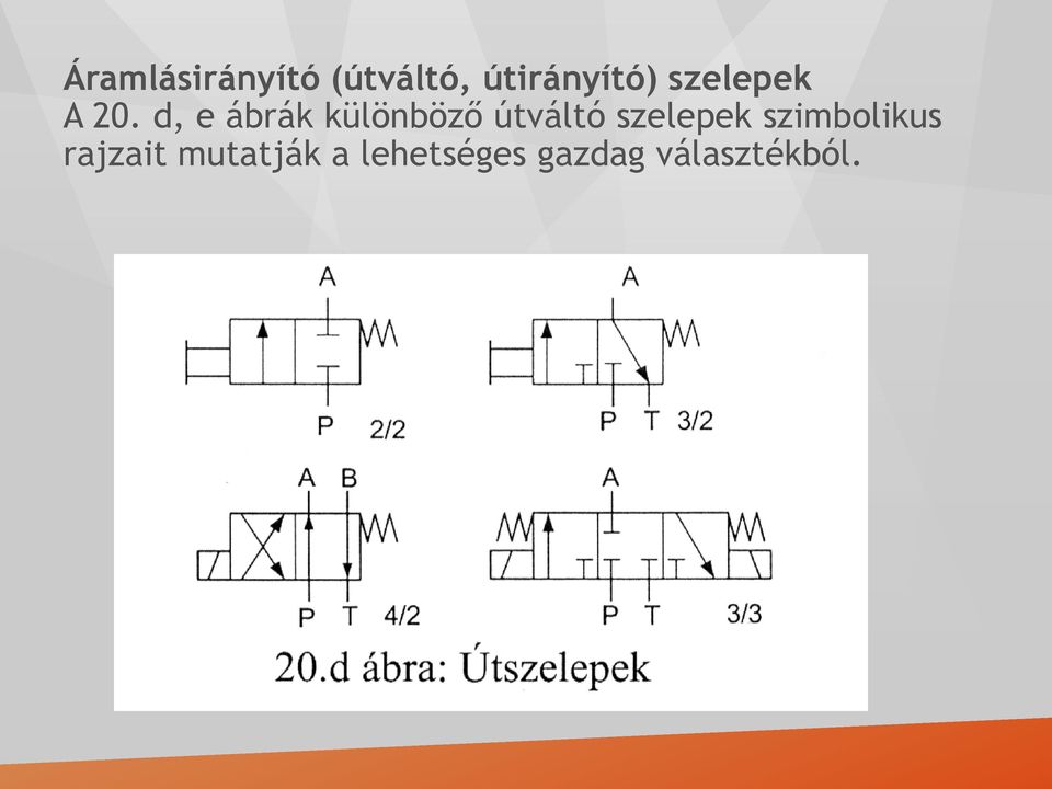 d, e ábrák különböző útváltó szelepek