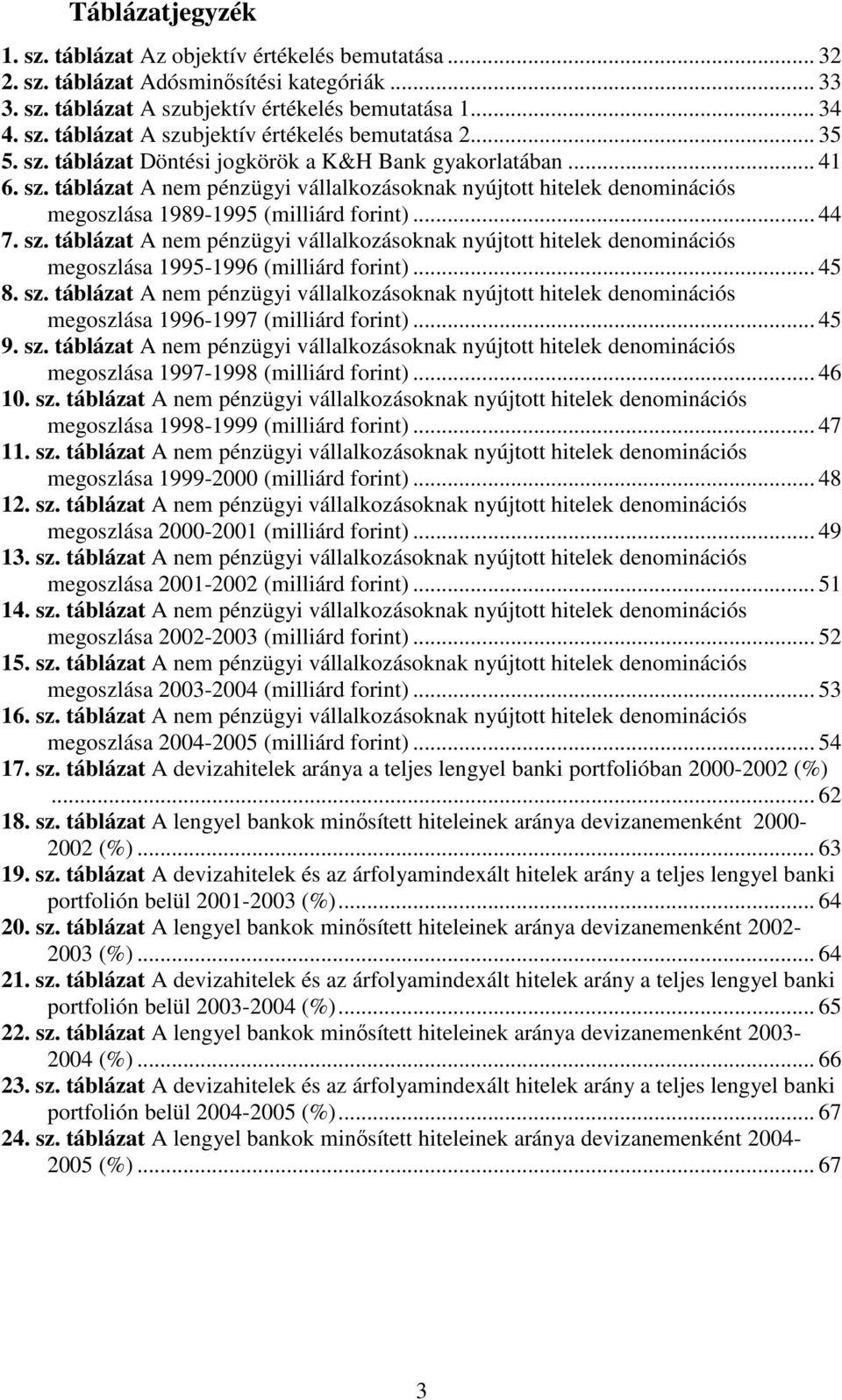 .. 45 8. sz. táblázat A nem pénzügyi vállalkozásoknak nyújtott hitelek denominációs megoszlása 1996-1997 (milliárd forint)... 45 9. sz. táblázat A nem pénzügyi vállalkozásoknak nyújtott hitelek denominációs megoszlása 1997-1998 (milliárd forint).