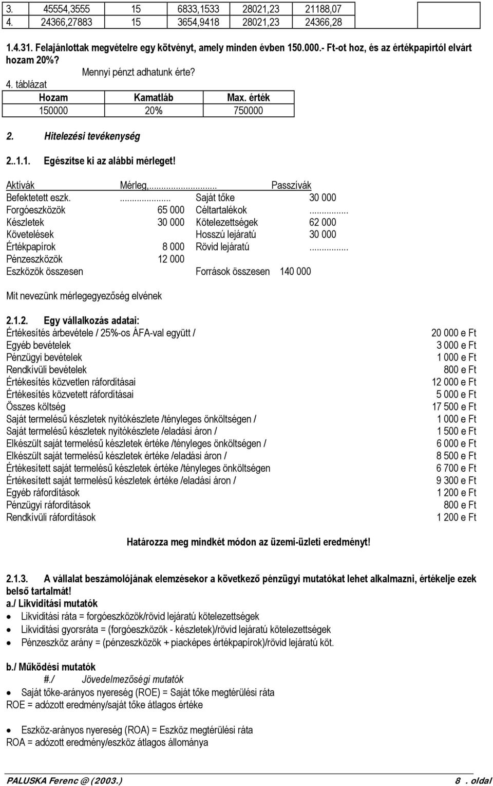 Aktívák Mérleg,... Passzívák Befektetett eszk.... Saját tőke 30 000 Forgóeszközök 65 000 Céltartalékok.