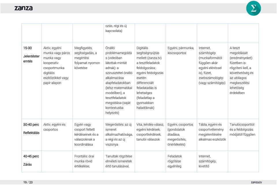 tv) a tesztfeladatok kiscsoportos számítógép (munkaformától függően akár megoldásait (eredményeket) füzetben is csoportmunka követése adnak): a feldolgozása; egyéni eléréssel rögzíteni kell, a