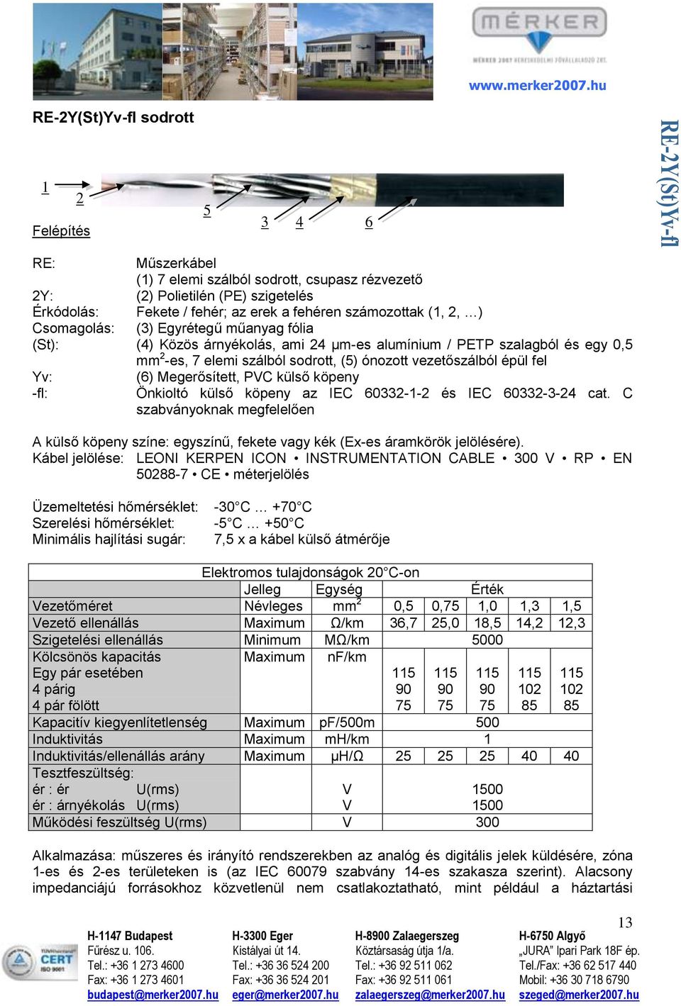 -fl: (6) Megerősített, PVC külső köpeny Önkioltó külső köpeny az IEC 60332-1-2 és IEC 60332-3-24 cat.