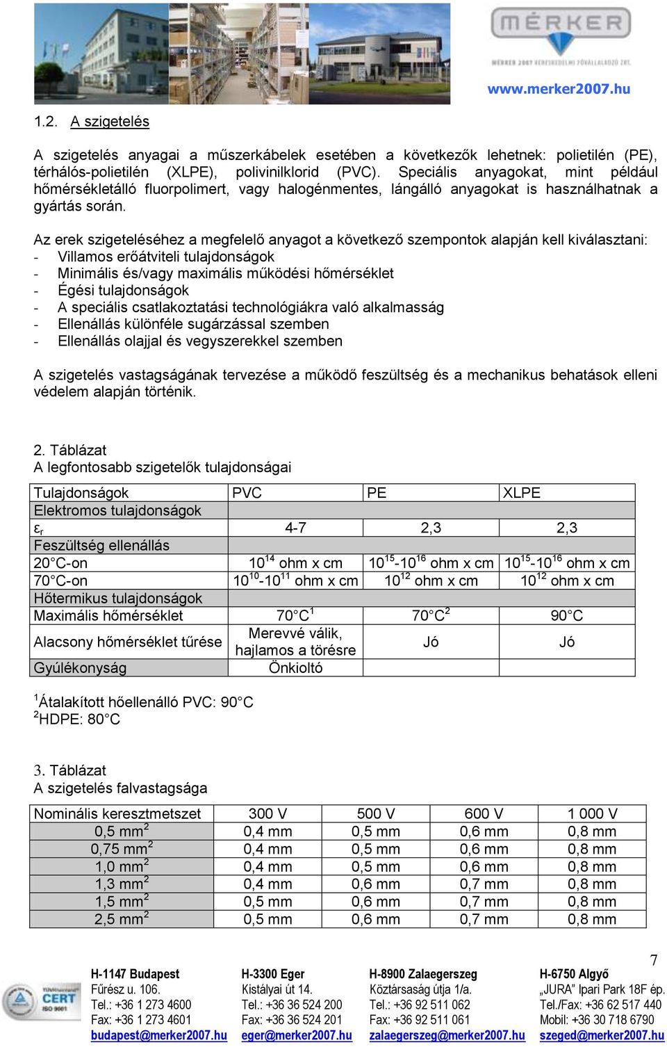 Az erek szigeteléséhez a megfelelő anyagot a következő szempontok alapján kell kiválasztani: - Villamos erőátviteli tulajdonságok - Minimális és/vagy maximális működési hőmérséklet - Égési