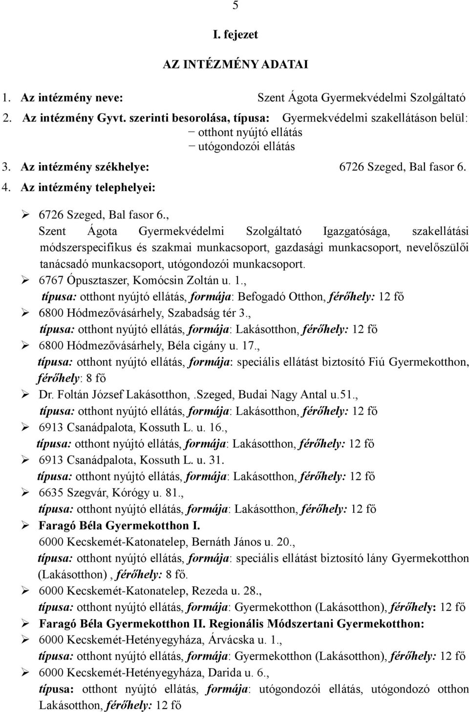 Az intézmény telephelyei: 6726 Szeged, Bal fasor 6.