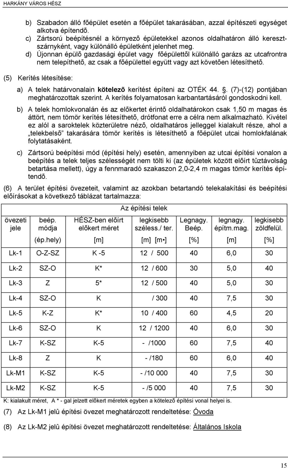 d) Újonnan épülõ gazdasági épület vagy fõépülettõl különálló garázs az utcafrontra nem telepíthetõ, az csak a fõépülettel együtt vagy azt követõen létesíthetõ.