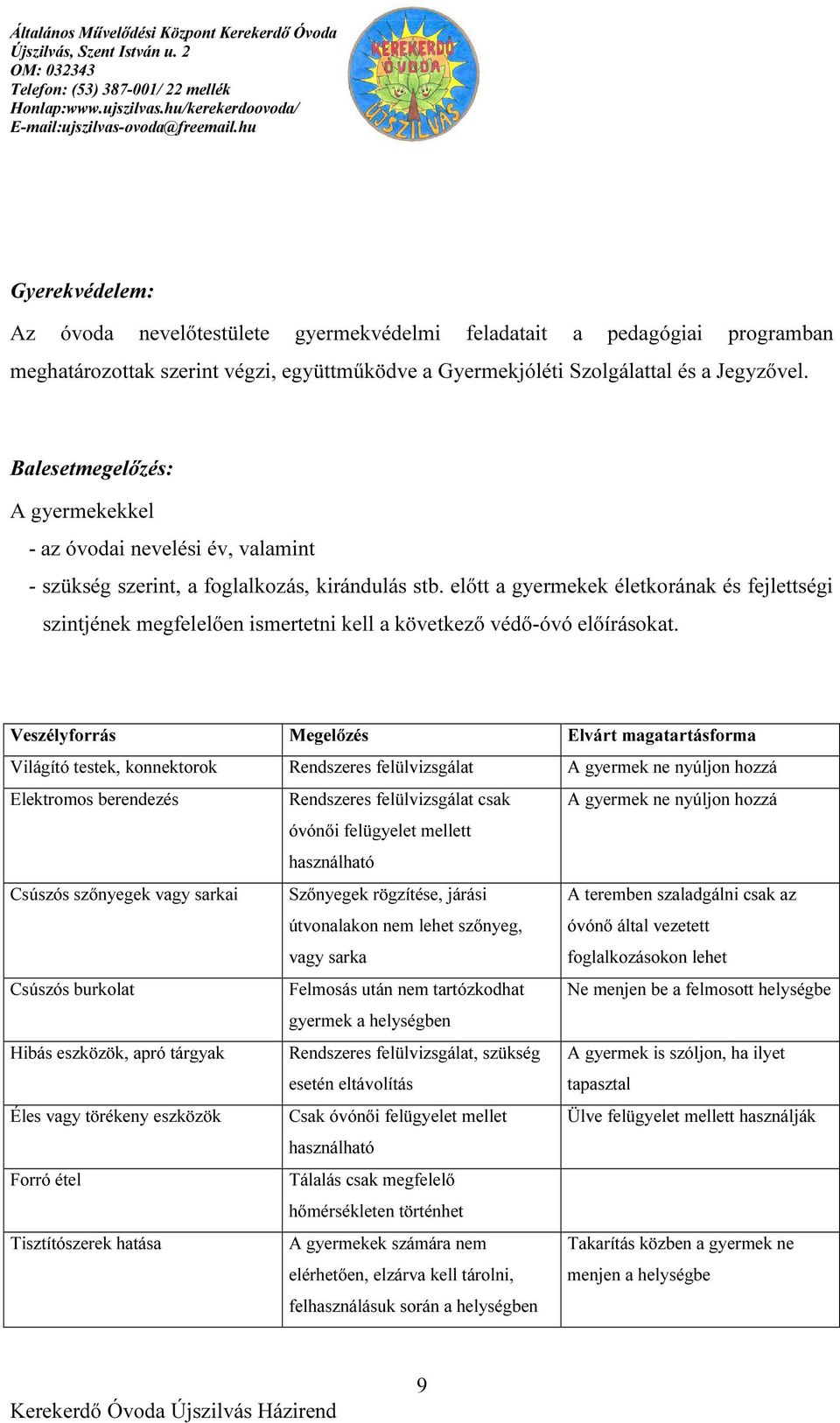 előtt a gyermekek életkorának és fejlettségi szintjének megfelelően ismertetni kell a következő védő-óvó előírásokat.