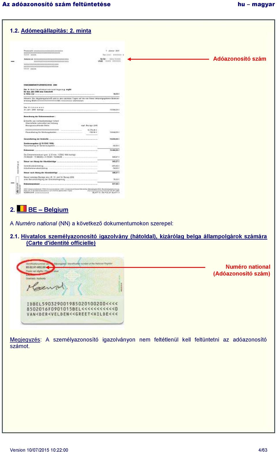Hivatalos személyazonosító igazolvány (hátoldal), kizárólag belga állampolgárok ára (Carte