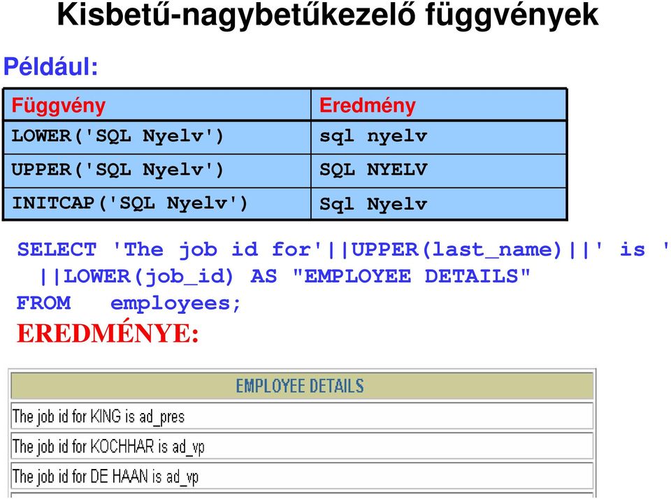 nyelv SQL NYELV Sql Nyelv SELECT 'The job id for'