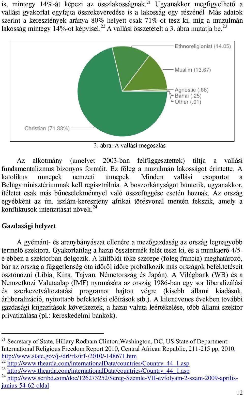 ábra: A vallási megoszlás Az alkotmány (amelyet 2003-ban felfüggesztettek) tiltja a vallási fundamentalizmus bizonyos formáit. Ez főleg a muzulmán lakosságot érintette.