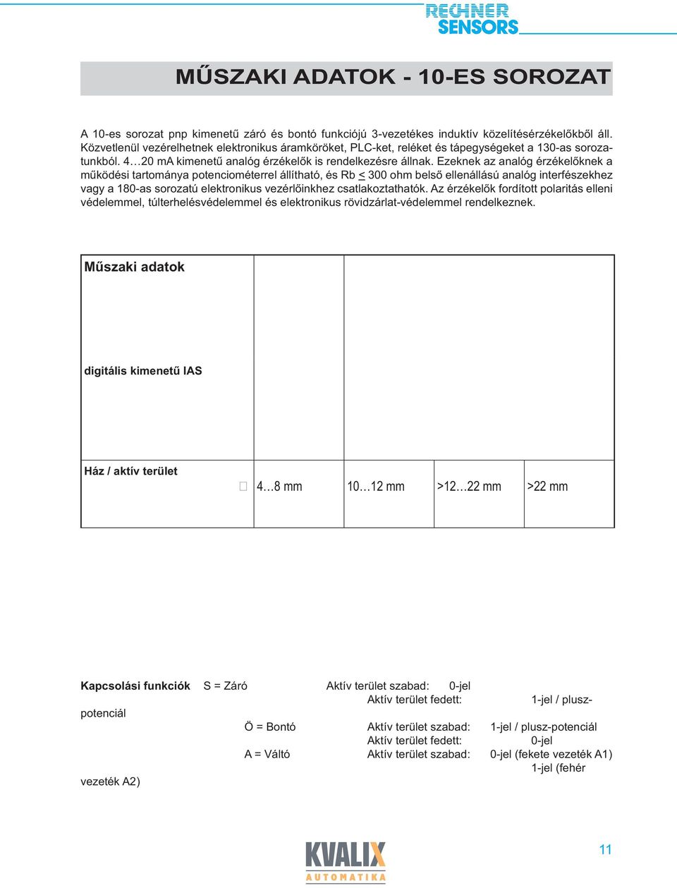 Ezeknek az analóg érzékelőknek a működési tartománya potenciométerrel állítható, és Rb < 300 ohm belső ellenállású analóg interfészekhez vagy a 180-as sorozatú elektronikus vezérlőinkhez