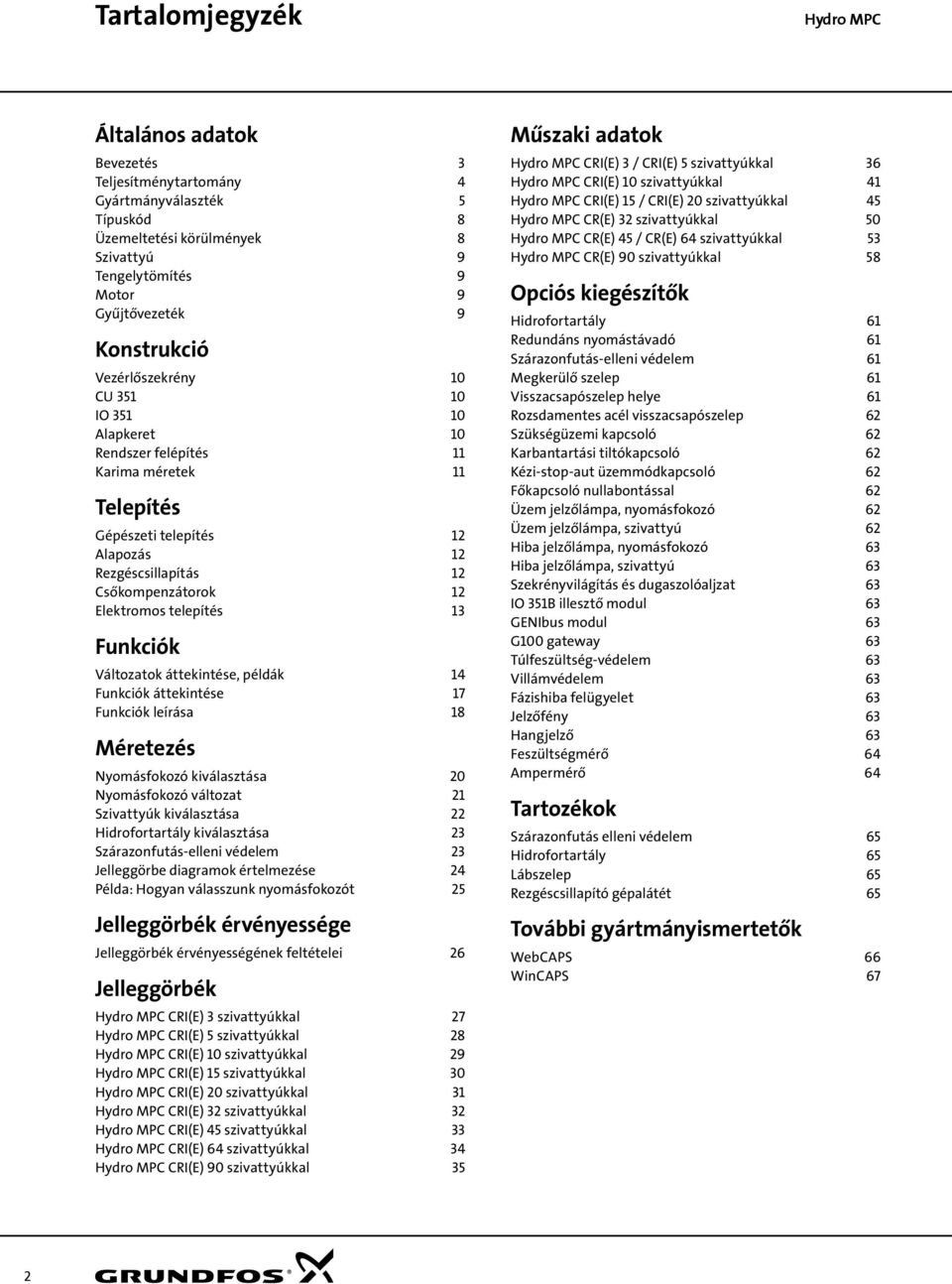 Változatok áttekintése, éldák 1 Funkciók áttekintése 17 Funkciók leírása 18 Méretezés Nyomásfokozó kiválasztása Nyomásfokozó változat 21 kiválasztása 22 idrofortartály kiválasztása 2