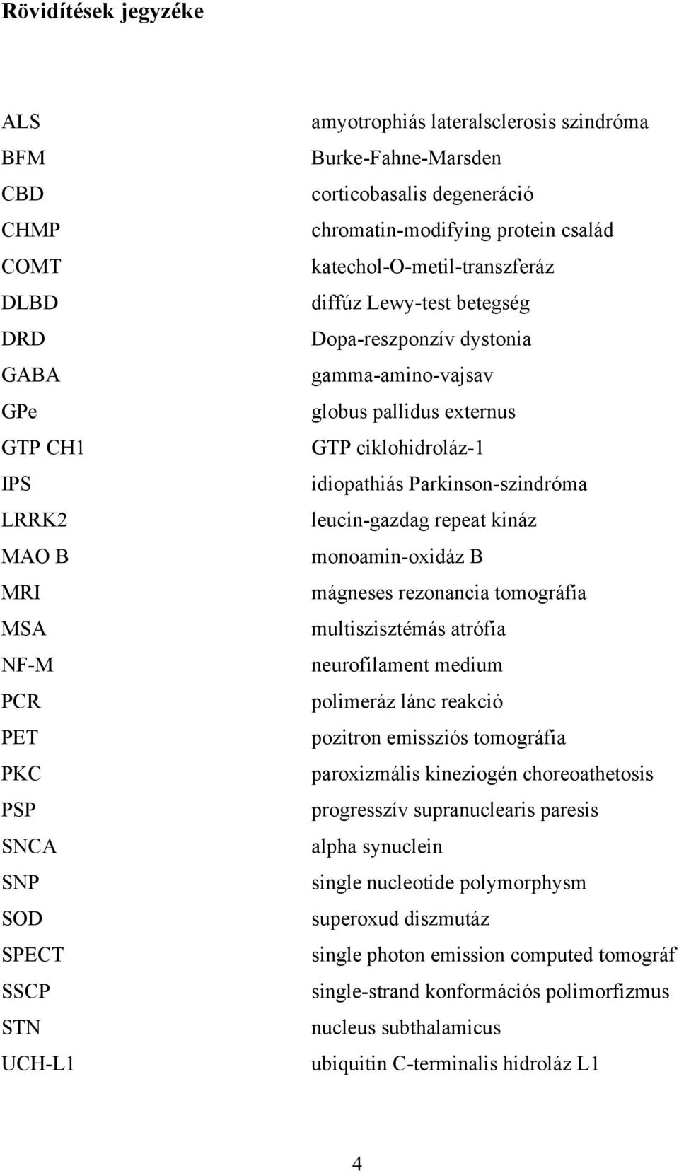 kináz MAO B monoamin-oxidáz B MRI mágneses rezonancia tomográfia MSA multiszisztémás atrófia NF-M neurofilament medium PCR polimeráz lánc reakció PET pozitron emissziós tomográfia PKC paroxizmális