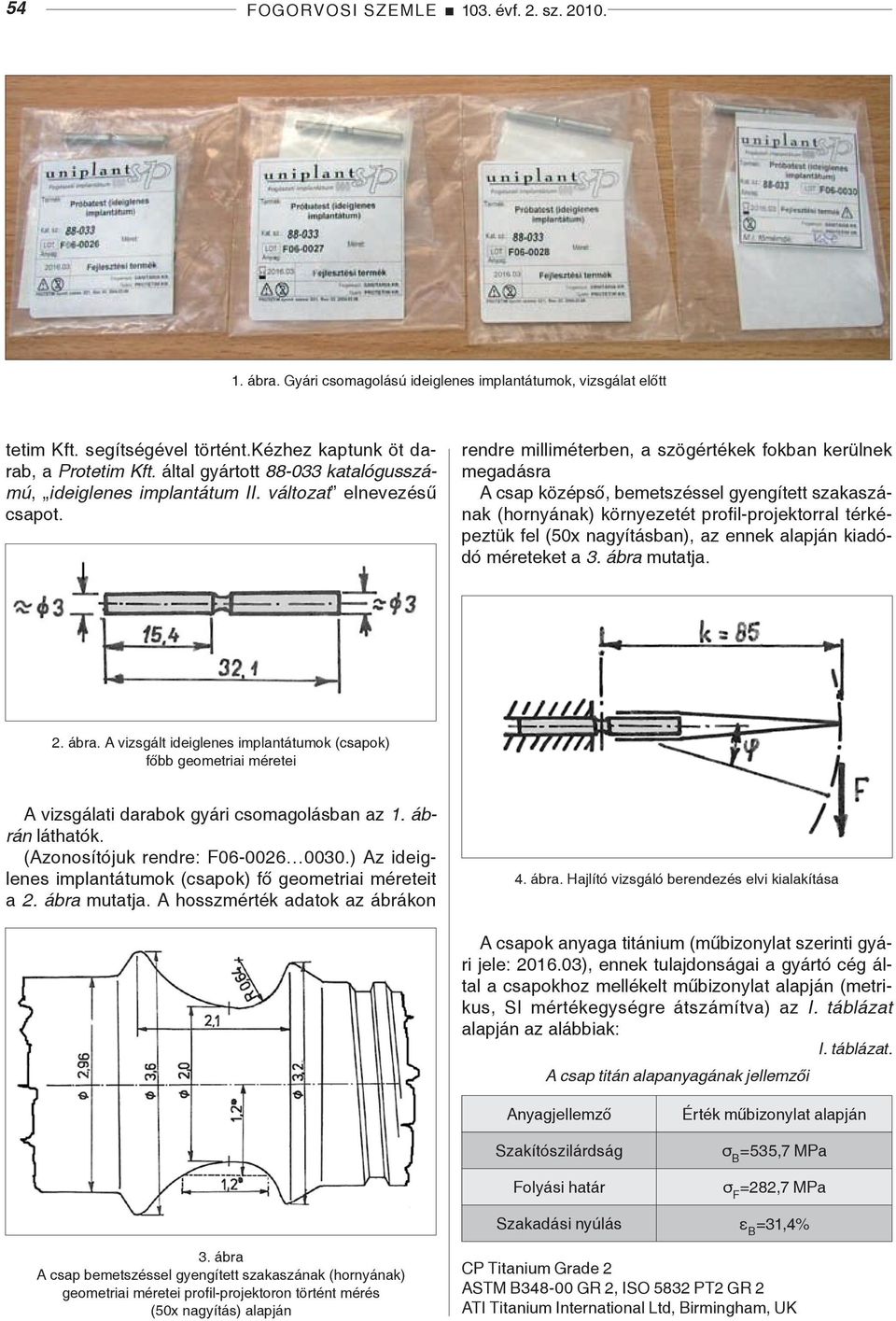 rendre milliméterben, a szögértékek fokban kerülnek megadásra A csap középső, bemetszéssel gyengített szakaszának (hornyának) környezetét profil-projektorral térképeztük fel (50x nagyításban), az