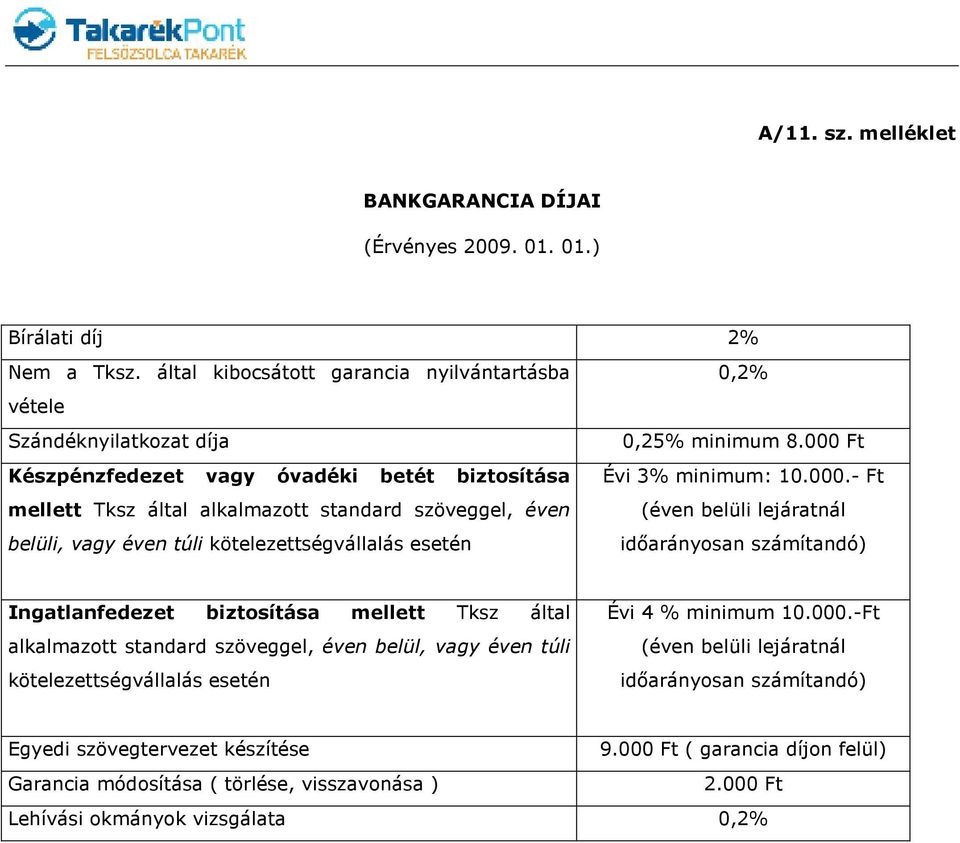 túli kötelezettségvállalás esetén 0,2% 0,25% minimum 8.000 