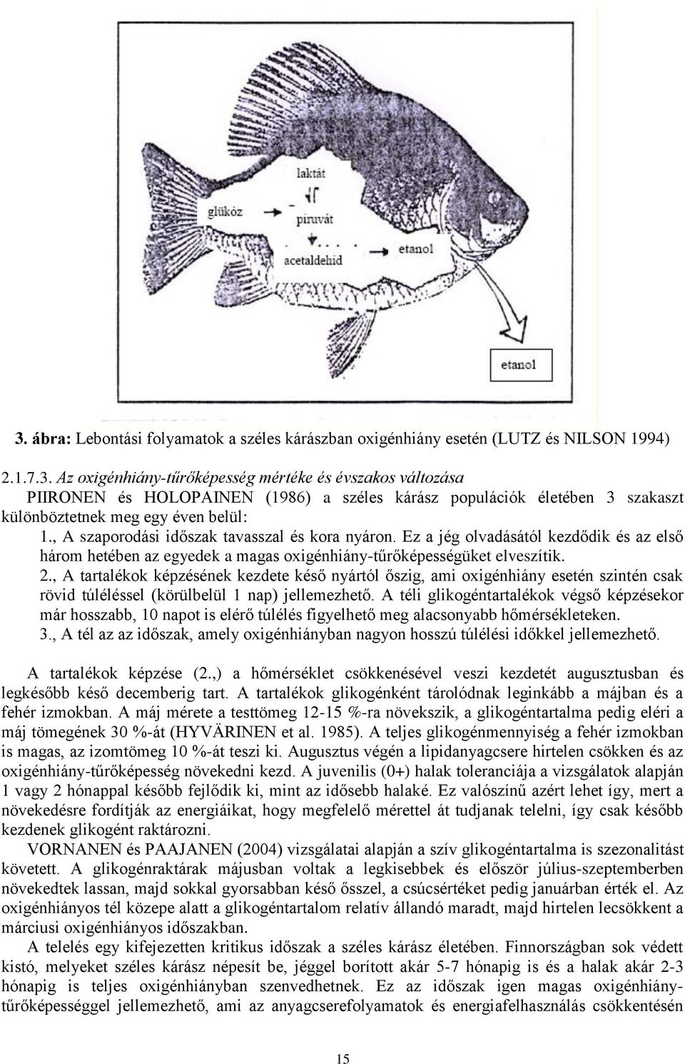 , A tartalékok képzésének kezdete késő nyártól őszig, ami oxigénhiány esetén szintén csak rövid túléléssel (körülbelül 1 nap) jellemezhető.