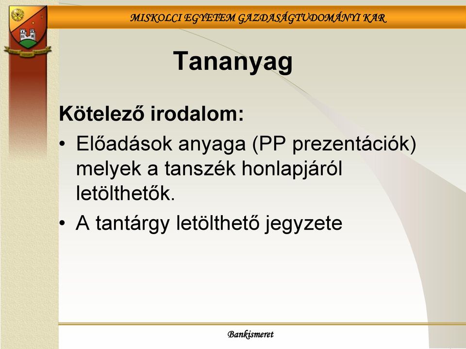 prezentációk) melyek a tanszék