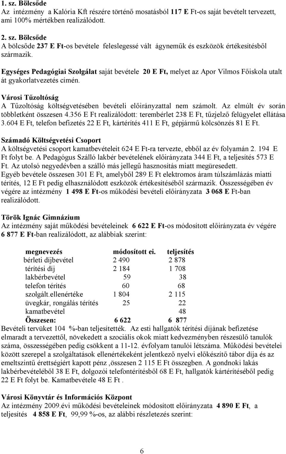 Városi Tűzoltóság A Tűzoltóság költségvetésében bevételi előirányzattal nem számolt. Az elmúlt év során többletként összesen 4.