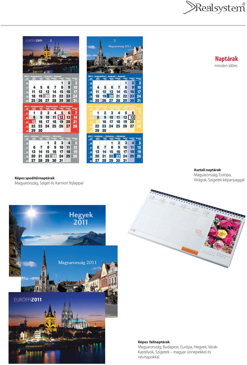 Asztali naptárak Magyarország, Európa, Virágok, Szigetek képanyaggal
