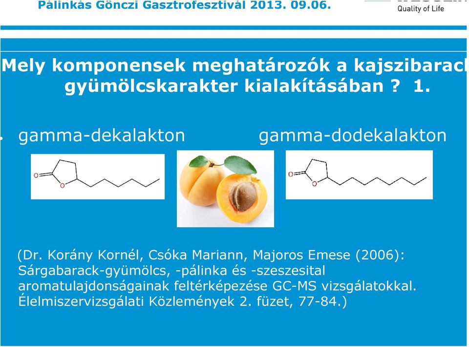 Korány Kornél, Csóka Mariann, Majoros Emese (2006): Sárgabarack-gyümölcs, -pálinka