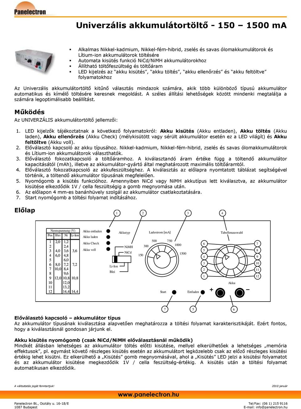 mindazok számára, akik több különbözı típusú akkumulátor automatikus és kímélı töltésére keresnek megoldást.