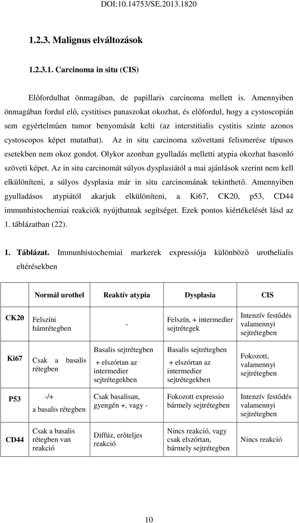 mutathat). Az in situ carcinoma szövettani felismerése típusos esetekben nem okoz gondot. Olykor azonban gyulladás melletti atypia okozhat hasonló szöveti képet.