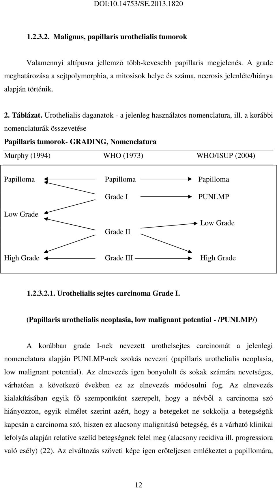 a korábbi nomenclaturák összevetése Papillaris tumorok- GRADING, Nomenclatura Murphy (1994) WHO (1973) WHO/ISUP (2004) Papilloma Papilloma Papilloma Low Grade Grade I Grade II PUNLMP Low Grade High