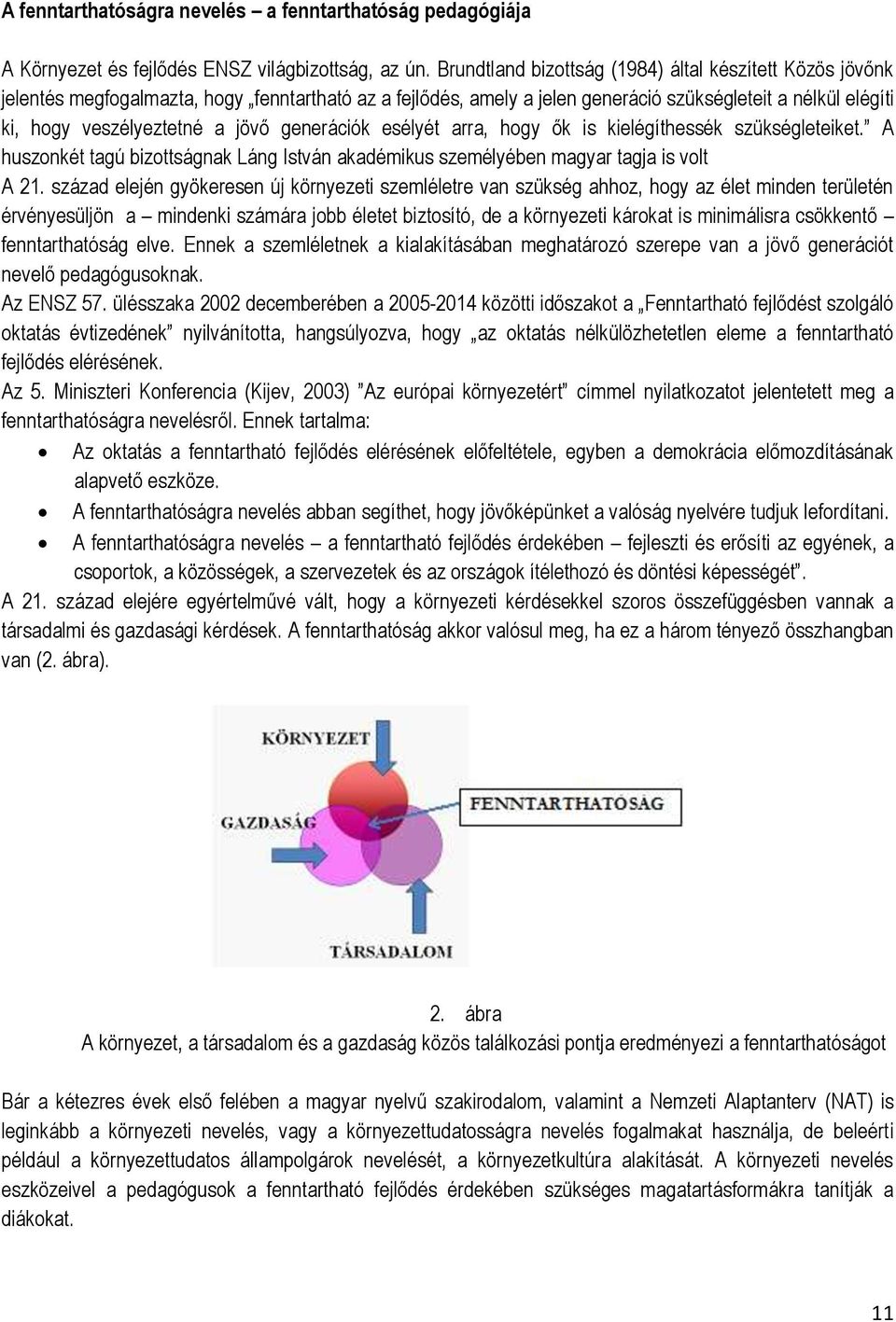 generációk esélyét arra, hogy ők is kielégíthessék szükségleteiket. A huszonkét tagú bizottságnak Láng István akadémikus személyében magyar tagja is volt A 21.