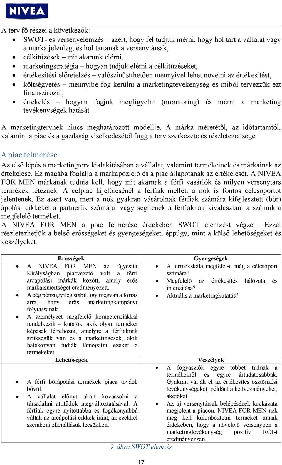 és miből tervezzük ezt finanszírozni, értékelés hogyan fogjuk megfigyelni (monitoring) és mérni a marketing tevékenységek hatását. A marketingtervnek nincs meghatározott modellje.