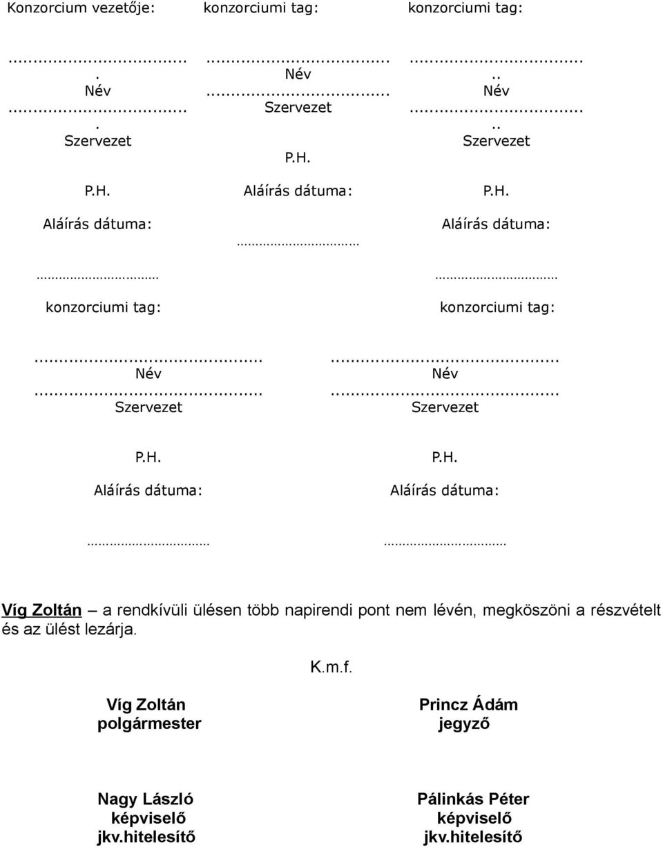 m.f. Víg Zoltán polgármester Princz Ádám jegyző Nagy László jkv.hitelesítő Pálinkás Péter jkv.hitelesítő