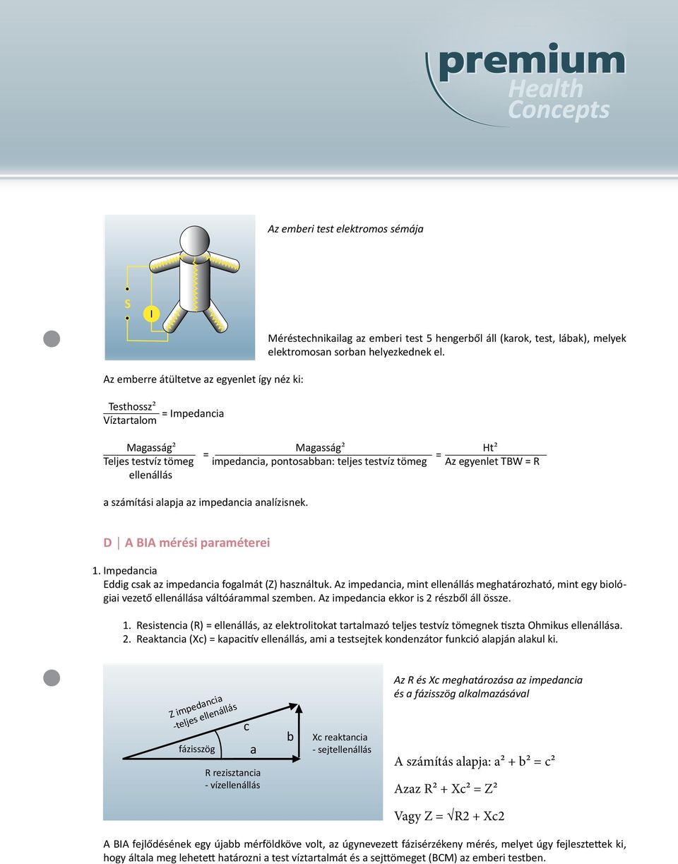 ris R E s ia Magasság2 Magasság2 Ht2 = Extracellularis = Teljes testvíz tömeg impedancia, pontosabban: teljes testvíz tömeg Az egyenlet TBW = R út ellenállás a számítási alapja M az impedancia