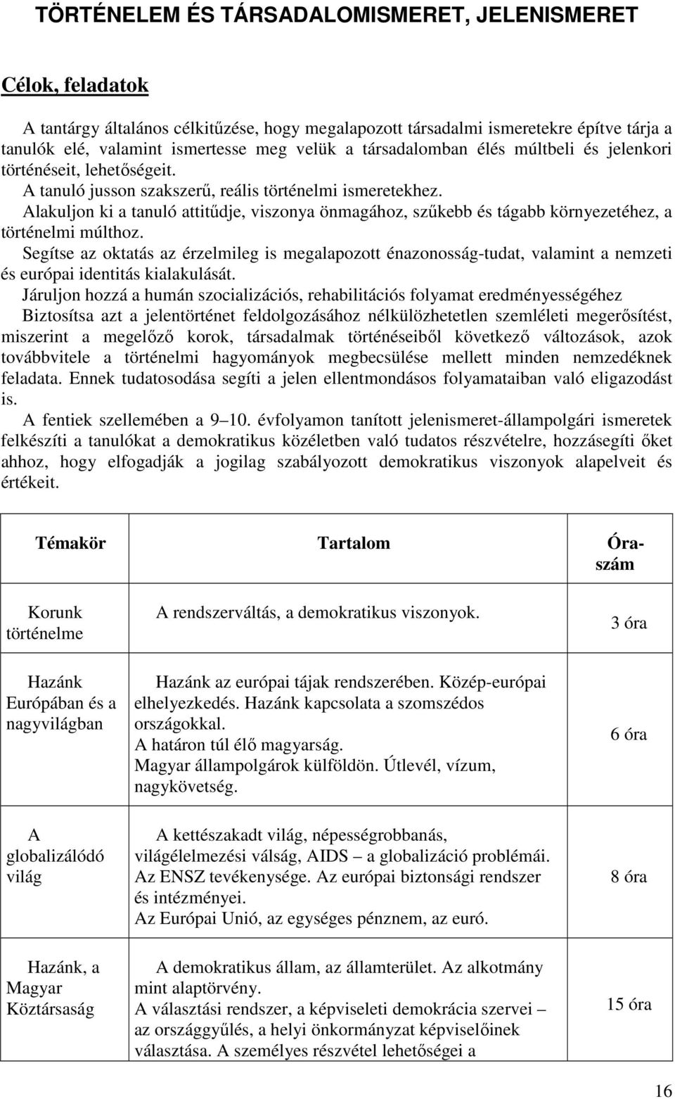 Alakuljon ki a tanuló attitűdje, viszonya önmagához, szűkebb és tágabb környezetéhez, a történelmi múlthoz.