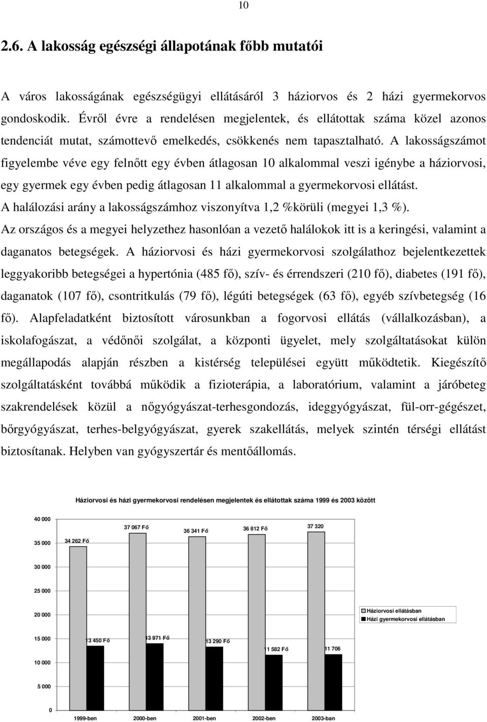 A lakosságszámot figyelembe véve egy felnıtt egy évben átlagosan 10 alkalommal veszi igénybe a háziorvosi, egy gyermek egy évben pedig átlagosan 11 alkalommal a gyermekorvosi ellátást.