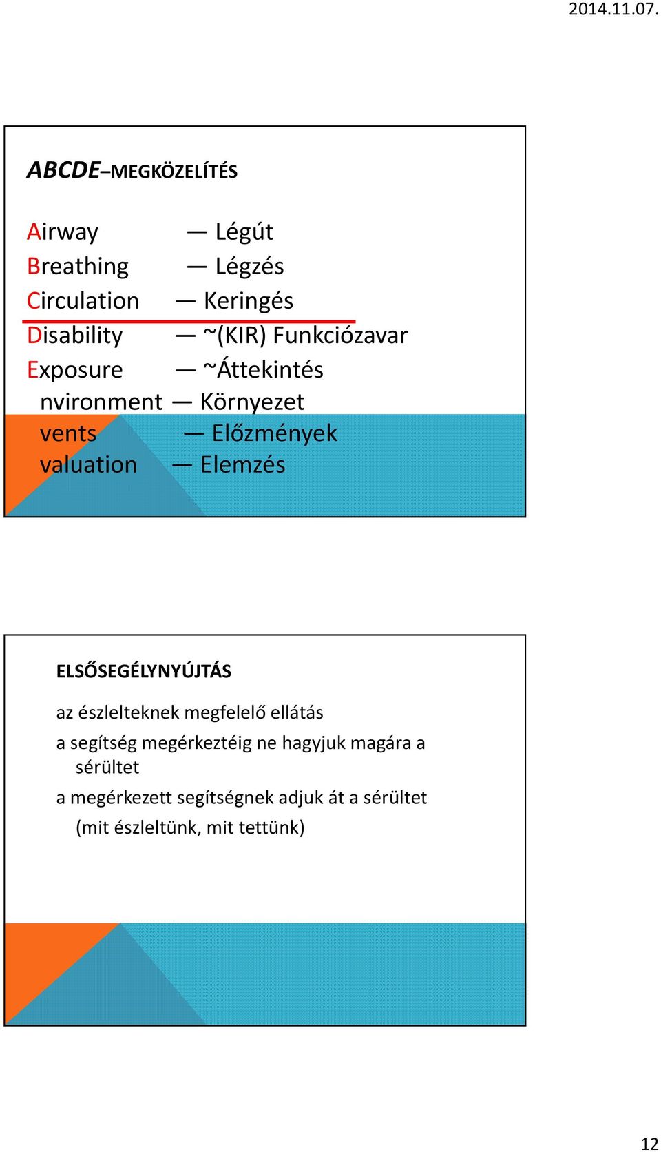 ELSŐSEGÉLYNYÚJTÁS az észlelteknek megfelelő ellátás a segítség megérkeztéig ne hagyjuk