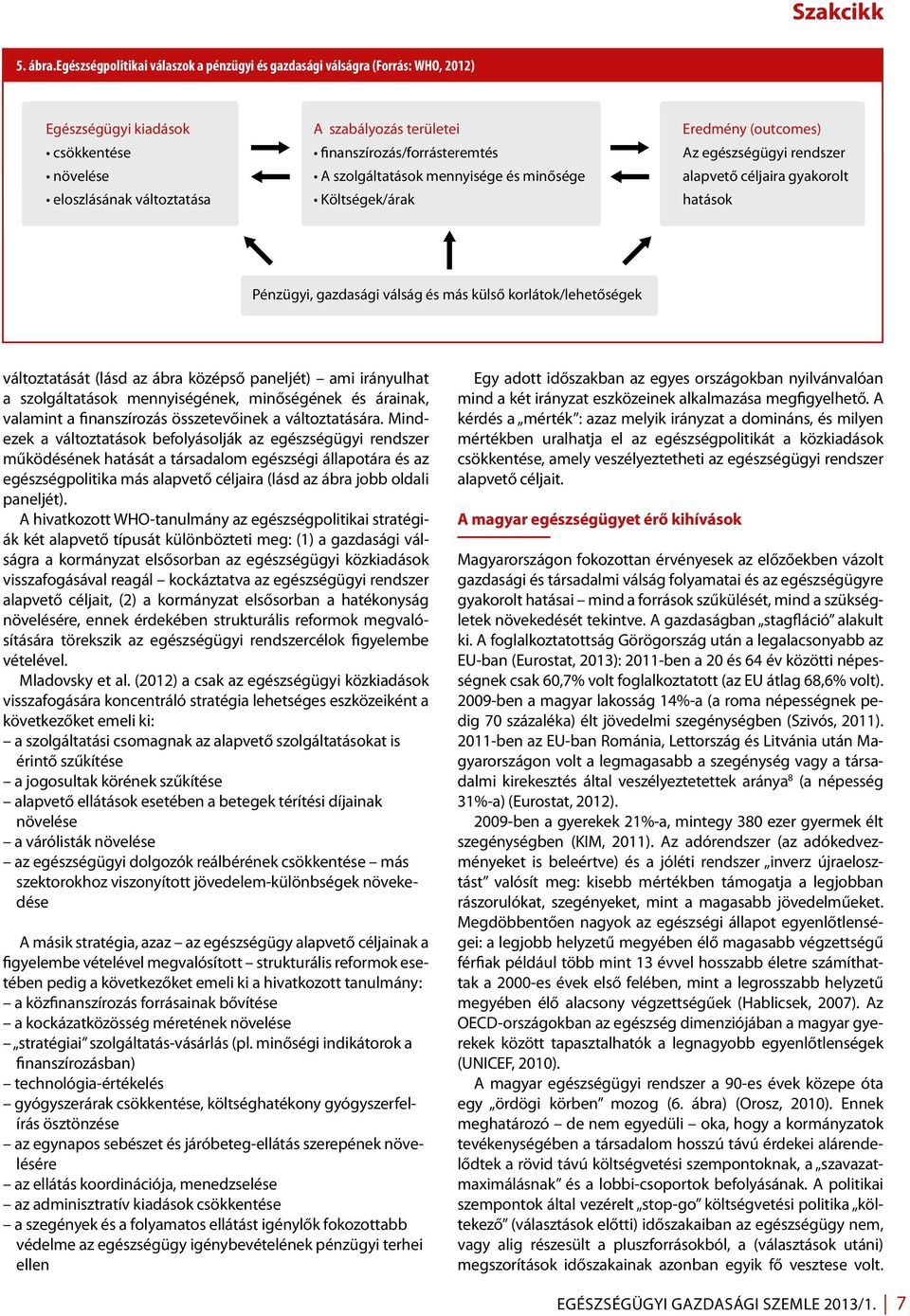 finanszírozás/forrásteremtés A szolgáltatások mennyisége és minősége Költségek/árak Eredmény (outcomes) Az egészségügyi rendszer alapvető céljaira gyakorolt hatások Pénzügyi, gazdasági válság és más