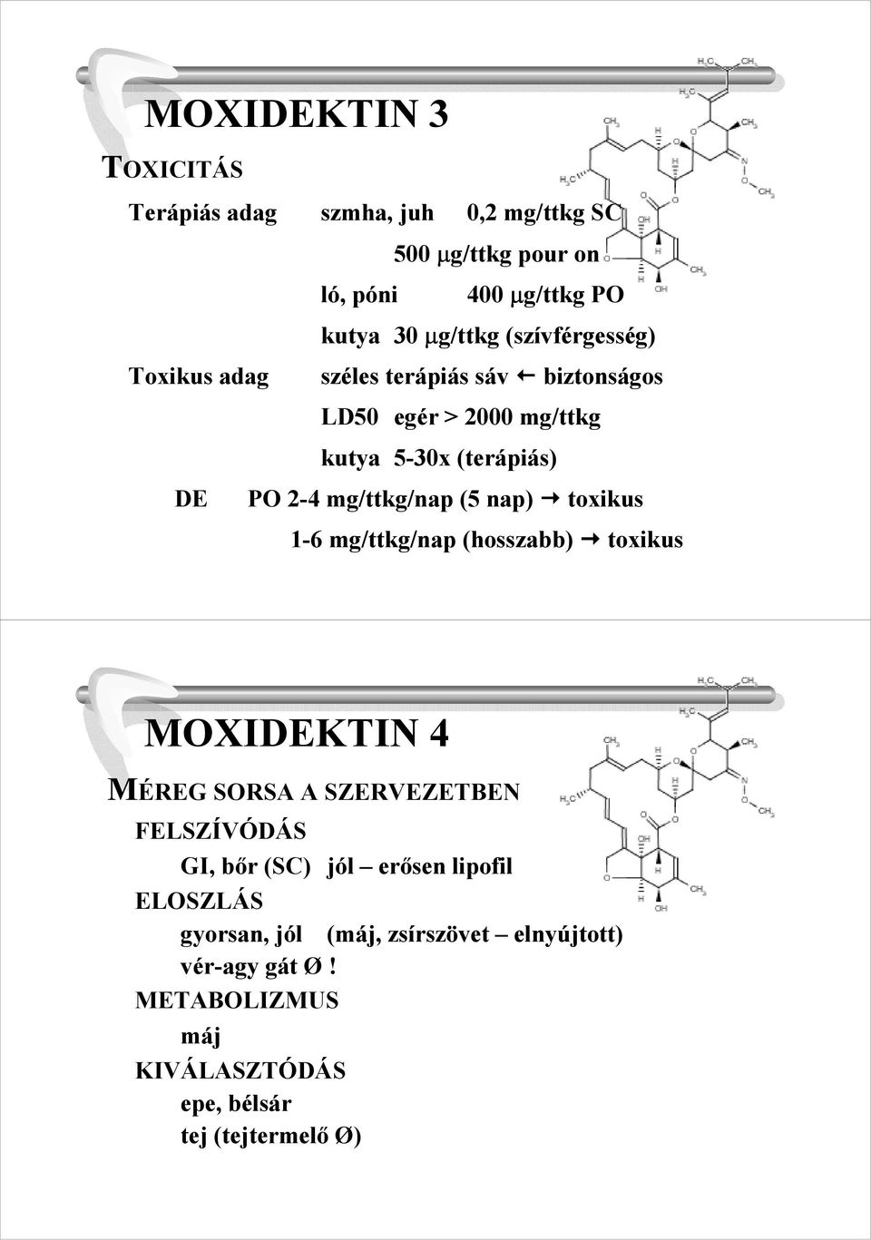 nap) toxikus 1-6 mg/ttkg/nap (hosszabb) toxikus MOXIDEKTIN 4 MÉREG SORSA A SZERVEZETBEN FELSZÍVÓDÁS GI, bır (SC) jól erısen