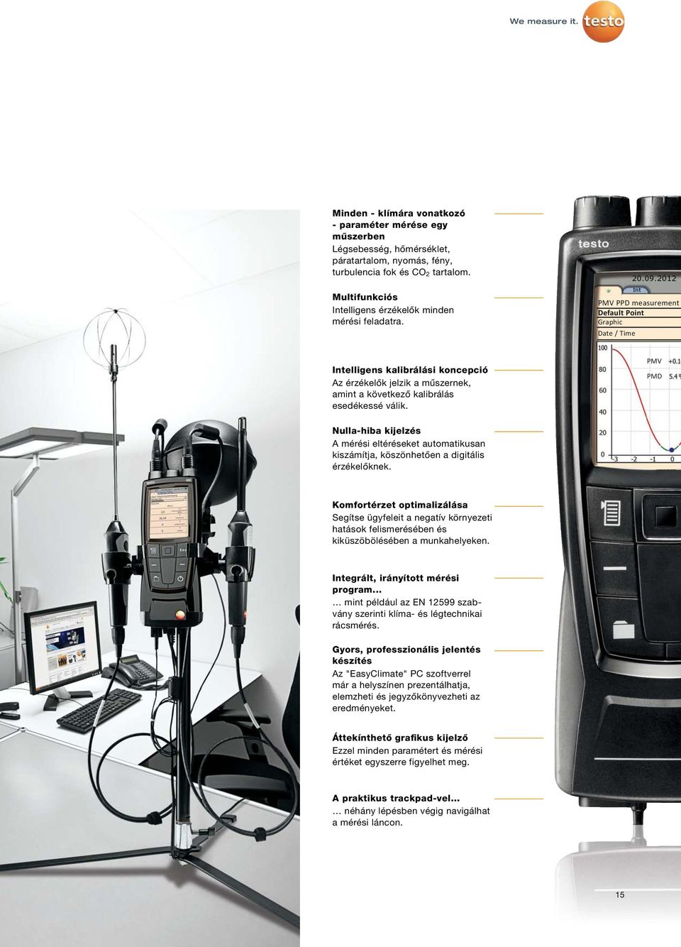 PMV PPD measurement Default Point Graphic Date / Time Intelligens kalibrálási koncepció Az érzékelők jelzik a műszernek, amint a következő kalibrálás esedékessé válik.