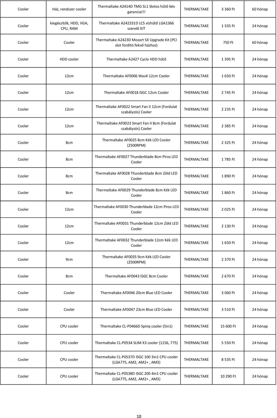 Upgrade Kit (PCI slot fordító fekvő házhoz) THERMALTAKE 750 Ft 60 hónap Cooler cooler Thermaltake A2427 Cyclo hűtő THERMALTAKE 1 395 Ft 24 hónap Cooler 12cm Thermaltake AF0006 WavX 12cm Cooler