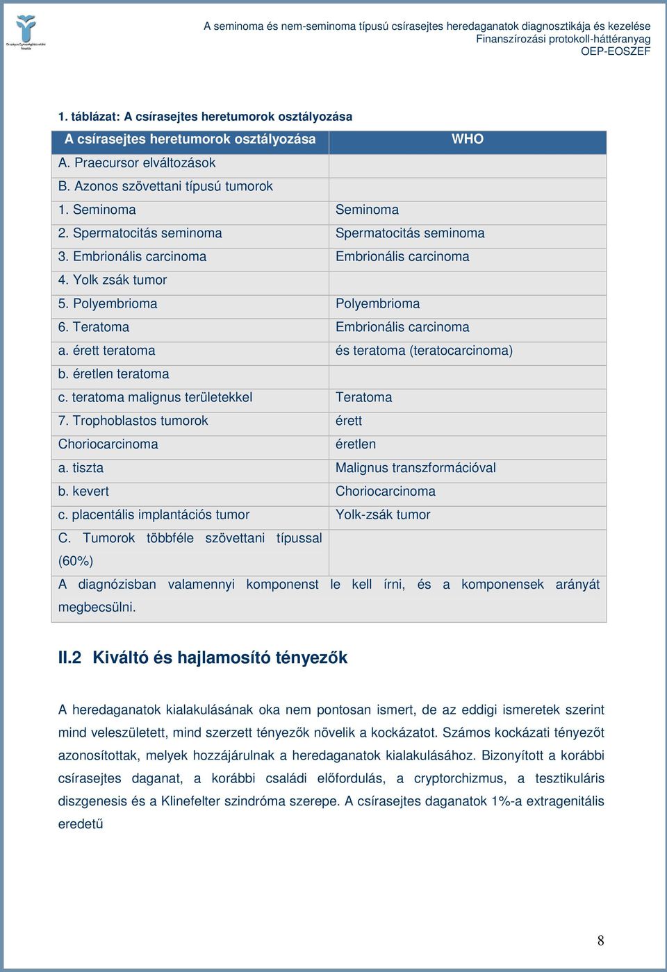 érett teratoma és teratoma (teratocarcinoma) b. éretlen teratoma c. teratoma malignus területekkel Teratoma 7. Trophoblastos tumorok érett Choriocarcinoma éretlen a.