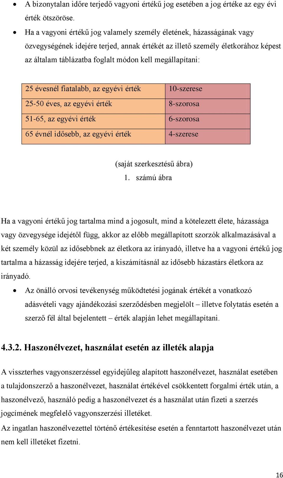 megállapítani: 25 évesnél fiatalabb, az egyévi érték 10-szerese 25-50 éves, az egyévi érték 8-szorosa 51-65, az egyévi érték 6-szorosa 65 évnél idősebb, az egyévi érték 4-szerese (saját szerkesztésű