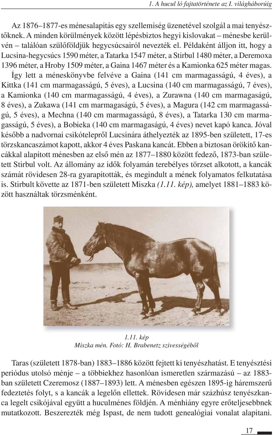 Példaként álljon itt, hogy a Lucsinahegycsúcs 1590 méter, a Tatarka 1547 méter, a Stirbul 1480 méter, a Deremoxa 1396 méter, a Hroby 1509 méter, a Gaina 1467 méter és a Kamionka 625 méter magas.