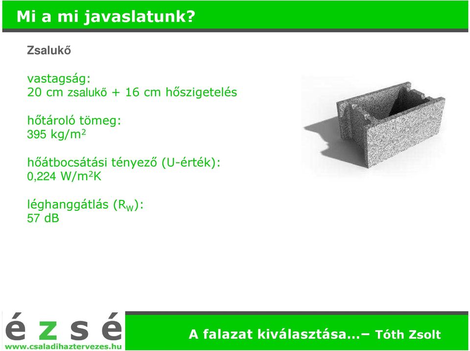 hőszigetelés hőtároló tömeg: 395 kg/m 2