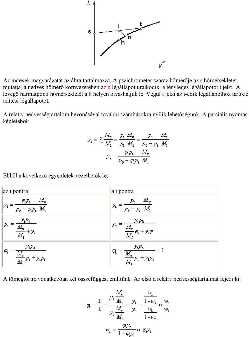 A levegő harmatponti hőmérsékletét a h helyen olvashatjuk le. Végül t jelzi az i-edik légállapothoz tartozó telítési légállapotot.