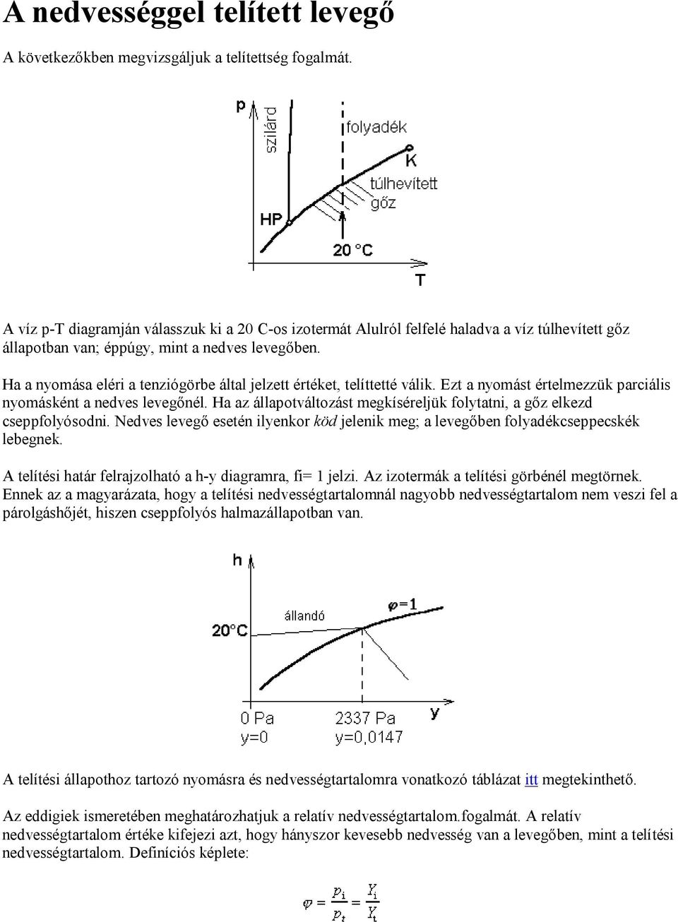 Ha a nyomása eléri a tenziógörbe által jelzett értéket, telíttetté válik. Ezt a nyomást értelmezzük parciális nyomásként a nedves levegőnél.