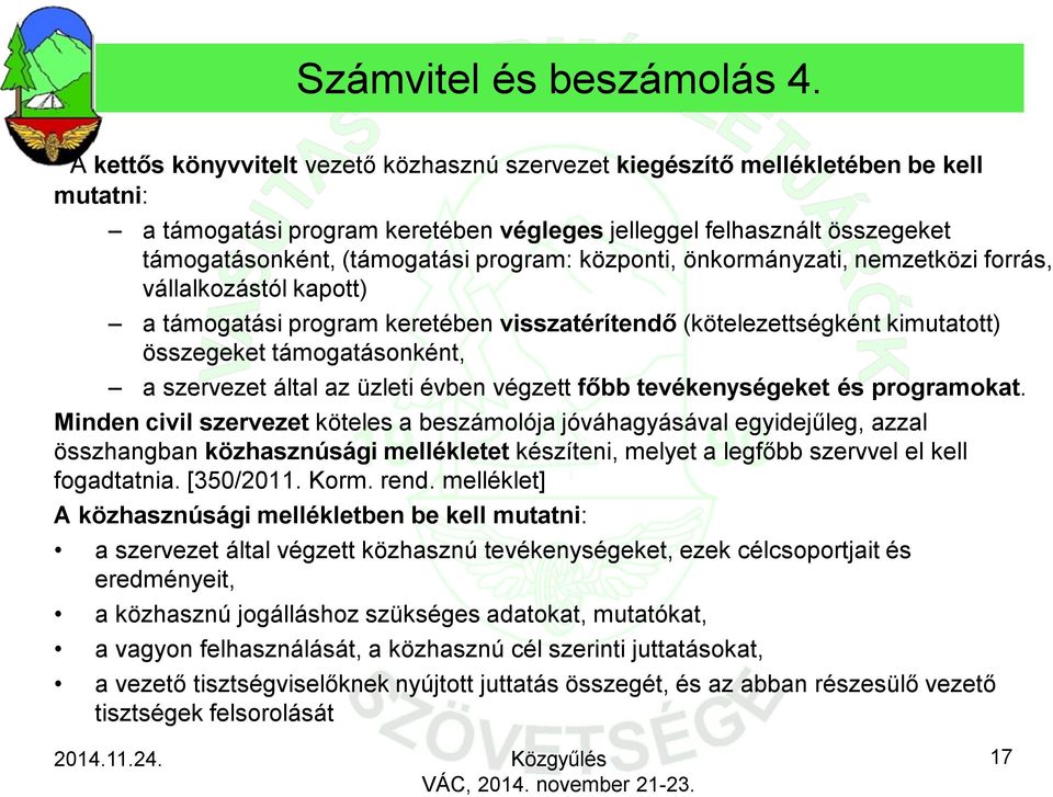 program: központi, önkormányzati, nemzetközi forrás, vállalkozástól kapott) a támogatási program keretében visszatérítendő (kötelezettségként kimutatott) összegeket támogatásonként, a szervezet által